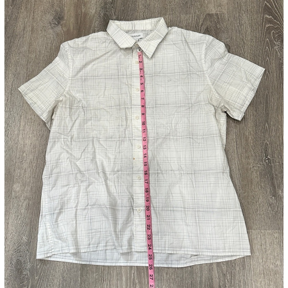 Calvin Klein Shirt Mens Shirt‎ XL White Plaid Casual Short Sleeve Cotton Shirt - Picture 4 of 9